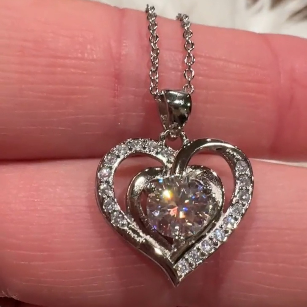 Moissanite solid silver heart necklace retail $299